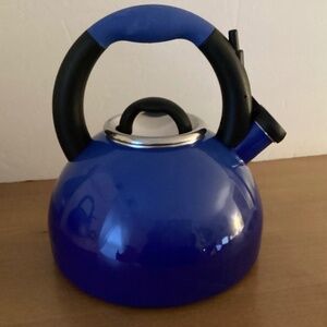 Enamel Tea Kettle Cooks 2.5qt. Soft Handle Whistling Removable Lid Spout Locks